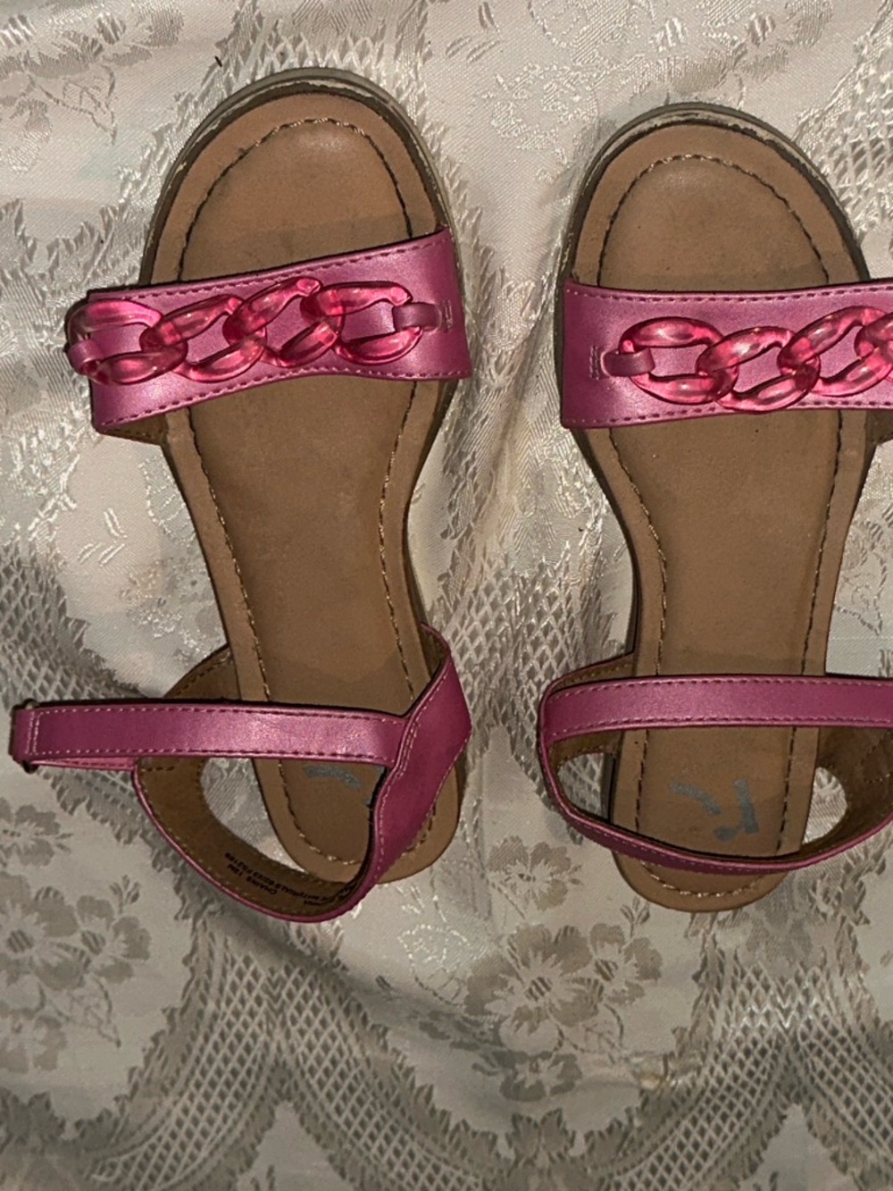 Kids Metallic Pink Chain-Accent Sandals with Hook-and-Loop Strap